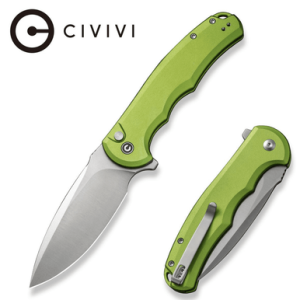 Civivi Knives Praxis Knife, 3.75" Folding Drop Point Plain Satin Nitro-V Steel Blade Lime Green Aluminum Handle - C18026E-3