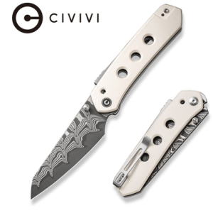 Civivi Knives Vision FG Knife, 3.54" Folding Reverse Tanto Plain Damascus Blade Ivory G10 Handle - C22036-DS1