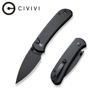 Civivi Knives Qubit Knife, 2.98" Folding Drop Point Plain Black Stonewashed 14C28N Steel Blade Black Aluminum Handle - C22030E-1