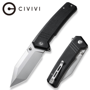 Civivi Knives Bhaltair Knife, 3.98" Folding Tanto Plain Stonewashed 14C28N Steel Blade Black Textured G10 Handle - C23024-1