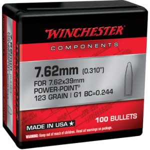 Winchester Ammo Centerfire Rifle Bullets, 123gr Power Point 100 Per Box/10 Case 7.62x39mm - WB762P123X