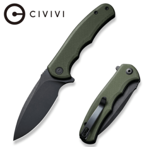 Civivi Knives Praxis Mini Knife, 2.98" Folding Drop Point Plain Black Stonewashed D2 Steel Blade OD Green Textured G10 Handle - C18026C-1