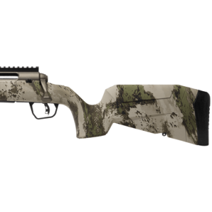 Savage Arms Axis 2 Pro Rifle, 20" Gun Metal Bronze Cerakote Threaded Barrel Gun Metal Bronze Cerakote Picatinny Rail Carbon Steel Receiver Fixed w/Pistol Grip Woodland Camo Synthetic Stock Left Hand Compact 4+1 6mm ARC - 32390