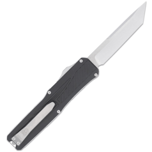 CobraTec Knives Legend Knife, EDC 3.13" OTF Plain Stonewashed VG-10 SS Blade 4.75" Black Textured Aluminum Handle - CTLGDBLKTNS