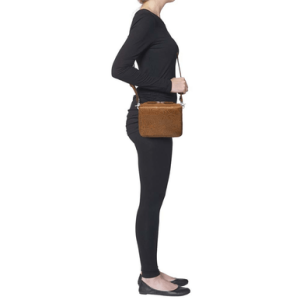 Gun Tote'n Mamas/Kingport Crossbody Organizer, Tan Leather Debossed USA Cowhide Cross-Body Bag Zipper / Magnetic Includes Mini Holster - GTM15TLD/TN