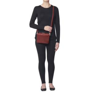 Gun Tote'n Mamas/Kingport Cross-Body Organizer Bag, Cherry Debossed USA Cowhide Leather Zipper / Magnetic Includes Mini Holster - GTM15TLD/CHRY