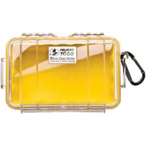 Pelican Micro Case, Yellow/Clear Polycarbonate 7.99" Long Crush/ Dust Proof / Watertight Foam Padding 6.31" x 3.68" 2.75" Interior Dimensions - 1050027100