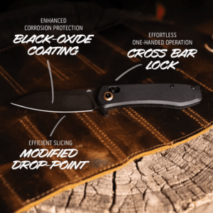 Outdoor Edge Sentinel EDC Knife, 3.15'' Black-Oxide Coated 8Cr13MoV Steel Blade Modified Drop-Point Folding Black G10 Handle - SL1C