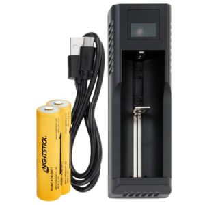 Nightstick Dual Rechargeable Lithium-Ion Battery Kit 18650, 3400mAh Red/Green LED Charge Status Indicator Type-A to USB Micro-B cable - NS2-BATT