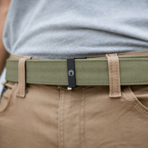 Team Nexbelt Operating Thin Bar Supreme EDC Belt, OD Green Nylon Belt Sweat Resistant Fits up to 50" 1.50" Wide Push Button Closure - PCS5167