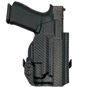 Rounded Gear Paddle Holster, OWB Black Carbon Fiber Kydex Right Hand Fits Glock 43/48 - GLKG4348TLR7CFRHOWBPDL