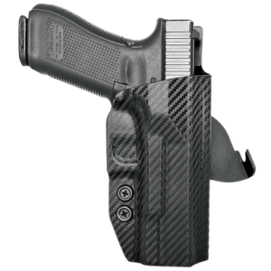 Rounded Gear Paddle Holster, OWB Black Carbon Fiber Kydex Right Hand Fits Glock 17 - GLK172231CFRHOWBPDL