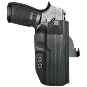 Rounded Gear Paddle Holster, OWB Black Carbon Fiber Kydex Right Hand Fits Sig Sauer P320 - SSRP320FSCFRHOWBPDL