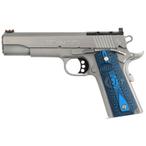 Colt Mfg Government Competition Pistol, 5" Stainless National Match Barrel & Optic Ready/Serrated Slide Stainless Stainless Steel Frame w/Beavertail Checkered Blue G10 Grip Ambidextrous 8+1rd 45 ACP - O1070CCSOR