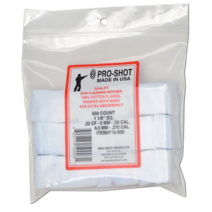 Pro Shot Cleaning Patches 11/8-500 Patches 500 Count .22 to .270 Calibers
