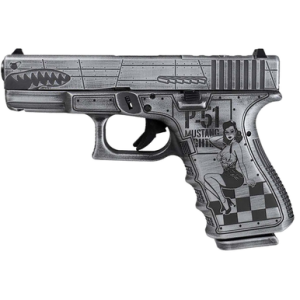 Glock G45 Gen5 P-51 Mustang 9mm Luger 17+1 4.02" Flying Tiger, Bomber, Pin-up Girl/Distressed Gray Cerakote