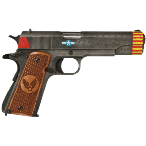 Auto-Ordnance GI 1911 Red Tails Pistol, 5" Barrel Cerakote Savage Stainless Slide Engraved Hardwood Grips Blade Front/ Rear Drift Adjustable for Windage Sights 7+1rd 45 ACP - 1911BKOC18