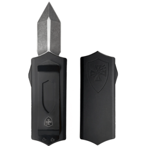 Templar Knife Excalibur Money Clip Knife, 1.90" OTF Dagger Plain Black Oxide Stonewashed Powder Coated D2 Steel Blade 3.38" Black Anodized Aluminum Handle - XMCABK121