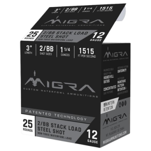 Migra Ammunitions M12SS2BB Staxd 12 Gauge 3 1 1/4oz 2/BBShot 25 Per Box ra Ammunitions M12SS2BB Staxd 12 Gauge 3 1 1/4oz 2/BBShot 25 Per Box Ammo