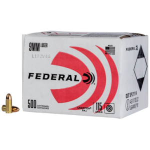 eral Champion Training 9mm Luger 115gr Full Metal Jacket 500rds Bulk Package C9115A500 Ammo
