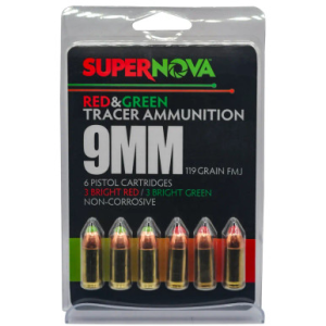 Piney Mountain Ammunition Green/Red Tracer 9mmLuger 119Gr Full Metal Jacket 6 Per Box PMSN9MMMP ey Mountain Ammunition Green/Red Tracer 9mmLuger 119Gr Full Metal Jacket 6 Per Box PMSN9MMMP Ammo