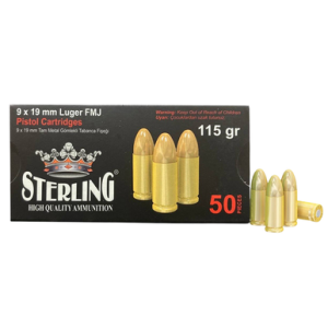 Sterling 8698779955748 9mm Luger 115 Gr Full Metal Jacket 50 Per Box rling 8698779955748 9mm Luger 115 Gr Full Metal Jacket 50 Per Box Ammo
