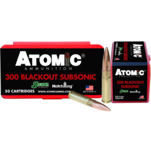 Atomic Ammunition Rifle Subsonic 300 Blackout 220gr Hollow Point Boat Tail 50 Per Box 00465 mic Ammunition Rifle Subsonic 300 Blackout 220gr Hollow Point Boat Tail 50 Per Box 00465 Ammo