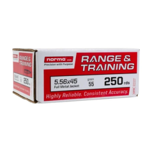 Norma Range & Training 5.56 NATO 55 Grain FMJ 250 Rounds ma Range & Training 5.56 NATO 55 Grain FMJ 250 Rounds Ammo