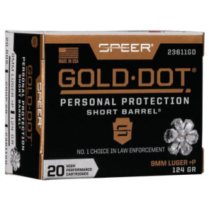 Speer Ammo 23611GD Gold Dot Personal Protection 9mm Luger P 124 Gr Hollow Point (HP) 20 Bx/ 10 Cs er 23611GD Gold Dot Personal Protection 9mm Luger P 124 Gr Hollow Point (HP) 20 Bx/ 10 Cs Ammo