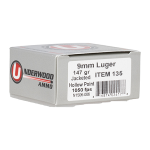 Underwood Ammo 135 9mmLuger 147gr Gated/Jacketed Hollow Point 20 Per Box erwood 135 9mmLuger 147gr Gated/Jacketed Hollow Point 20 Per Box Ammo