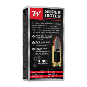 Winchester Ammo SM9RN124 Super Match 9mmLuger 124gr Full Metal Jacket Round Nose 50 Per Box chester SM9RN124 Super Match 9mmLuger 124gr Full Metal Jacket Round Nose 50 Per Box Ammo