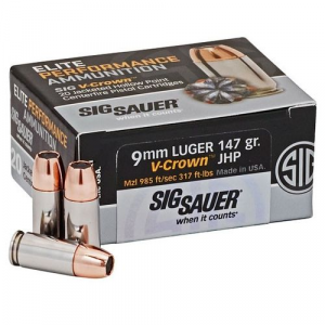  Sauer Elite V-Crown 9mm 147 Grain JHP 20 Round Box Ammo