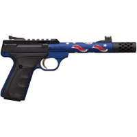 Browning 051572490 Buck Mark Plus Vision SR 22 LR 10+1 5.87" Americana Themed Steel Threaded w/Muzzle Brake Barrel, Matte Black Optic Ready/Serrated Steel Slide, Blue Anodized Aluminum Frame w/ Black Ultragrip FX Grips