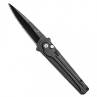 Bear Cutlery Stiletto Automatic 3.25" Spear Point Blade with Plain Edge and Black Finish Black Aluminum Handle