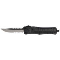 CobraTec Knives MBCTK1MDS CTK-1 Medium 3" OTF Drop Point Part Serrated D2 Steel Blade/Black Aluminum Handle Features Glass Breaker Includes Pocket Clip