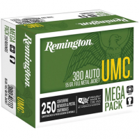 Remington Ammunition 23721 UMC Mega Pack 380 ACP 95 gr Full Metal Jacket 250 Per Bulk Box Ammo