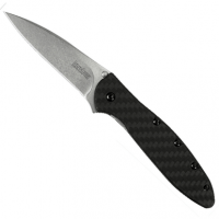 Kershaw 1660CF Leek 3" Folding Drop Point Plain Stonewash CPM 154 Blade Carbon Fiber Black Handle