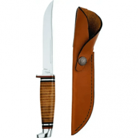 Case 381 Utility Hunter 5" Fixed Clip Point Plain Mirror Polished Tru-Sharp SS Blade/4.50" Grooved Leather Handle Includes Sheath