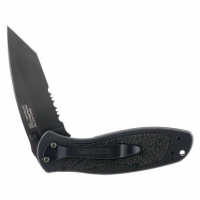 Kershaw 1670TBLKST Blur 3.40" Tanto Part Serrated DLC Black 14C28N Sandvik Stainless Steel Black Anodized Aluminum Handle Folding