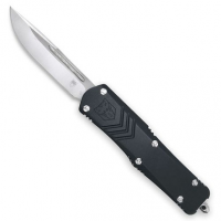 CobraTec Knives SBLKFSXSDNS FS-X Small 2.75" OTF Drop Point Plain D2 Steel Blad/ Black Anodized Aluminum Handle Features Glass Breaker Includes Pocket Clip