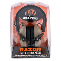 Walker's GWP-RSEMRC-FDE Razor Rechargeable Muff 21 dB Over the Head Polymer Flat Dark Earth Ear Cups with Black Headband & White Logo