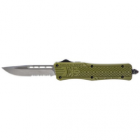 CobraTec Knives MODCTK1MDS CTK-1 Medium 3" OTF Drop Point Part Serrated D2 Steel Blade/OD Green Aluminum Handle Features Glass Breaker Includes Pocket Clip