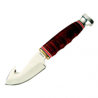 Ka-Bar 1234 Game Hook 3.25" Fixed Gut Hook Plain 1.4116 Stainless Steel Blade Stacked Leather w/Finger Grooves Handle