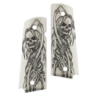 Hogue 45029 Scrimshaw Grip Grim Reaper 1911 Government w/Ambidextrous Safety Polymer Ivory