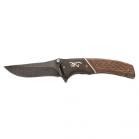 Browning 3220392 Hunter Large 3.50" Folding Drop Point Plain Black Stonewashed Oxide 440C SS Blade Jigged Hardwood Walnut Handle