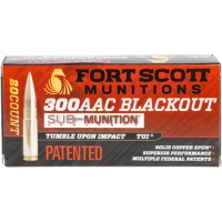 Fort Scott Munitions 300190SCVSS Tumble Upon Impact (TUI) Rifle Sub Sonic 300 Blackout 190 gr Solid Copper Spun 20 Per Box