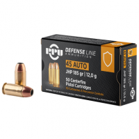 PPU 45 ACP Defense Handgun Ammo 185 gr Jacketed Hollow Point