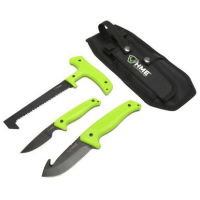 HME KN3PFK 3-Piece Fixed Set 420HC Stainless Steel Black Oxide Skinner w/Gut Hook/Saw/Caper Thermoplastic Rubber Green