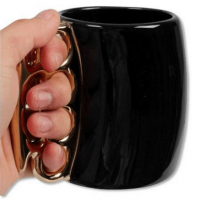 Caliber Gourmet CBGM1026 Brass Knuckles-Shaped Mug Black & Gold Ceramic Brass Knuckles