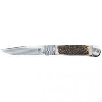 CobraTec Knives CTTHRSTG Trapper Hidden Release 3.12" OTF Drop Point Plain Satin D2 Steel Blade, 4.25" Stag Scales Handle